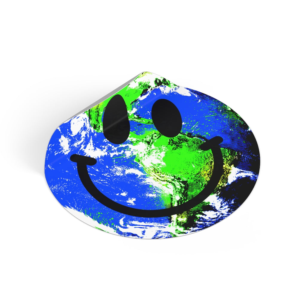"Happy Eart" Round Vinyl Stickers